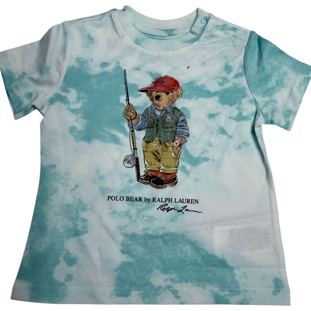 New Polo Ralph Lauren Baby 12M Fisherman Polo Bear Tie Dye T Shirt Blue